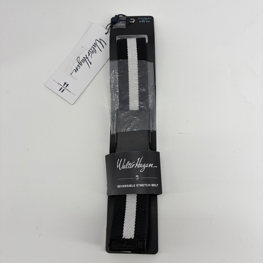 Walter Hagen Reversible Stretch Golf Belt Black White Bottle Opener Buckle NWT